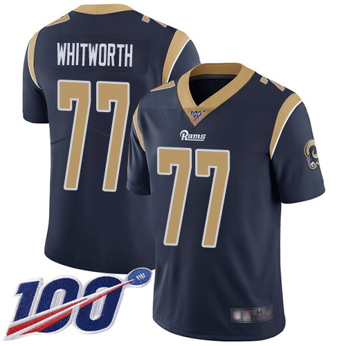 Los Angeles Rams Limited Navy Blue Men Andrew Whitworth Home Jersey NFL Football #77 100th Season Vapor Untouchable